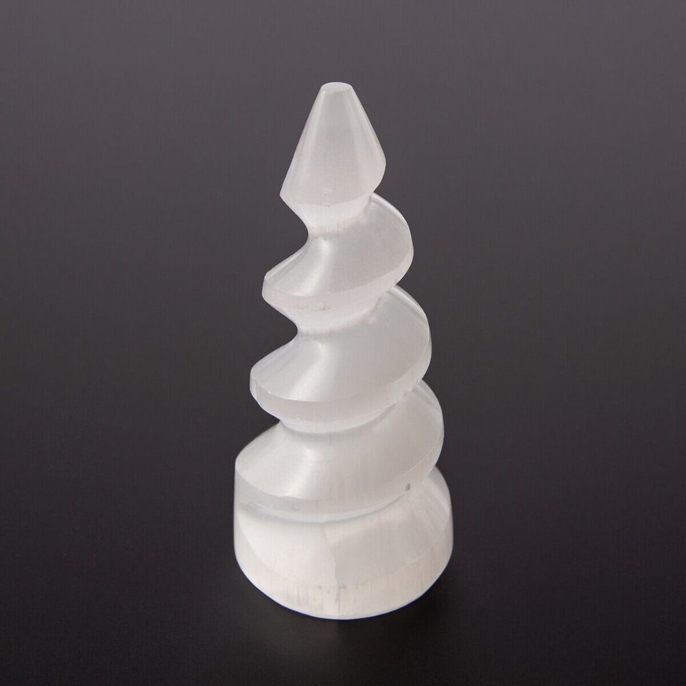 4" Selenite Spiral Tower Unicorn Horn Natural Gemstone Crystal Morocco Specimen